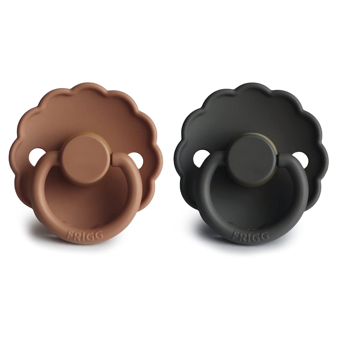 FRIGG Daisy Natural Rubber Baby Pacifier | Made in Denmark | BPA-Free (Graphite/Peach Bronze, 0-6 Months) 2-Pack