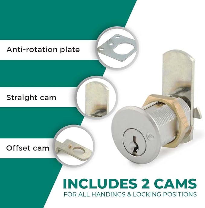Olympus Lock DCN2 Rekeyable Cam Locks | 1-1/8" Cylinder 101 Key Lock, Keyed Alike | Grade 1 Cam Lock | US26D Chrome Cabinet Locks | Reversible Cam Lock for Doors & Drawer Lock