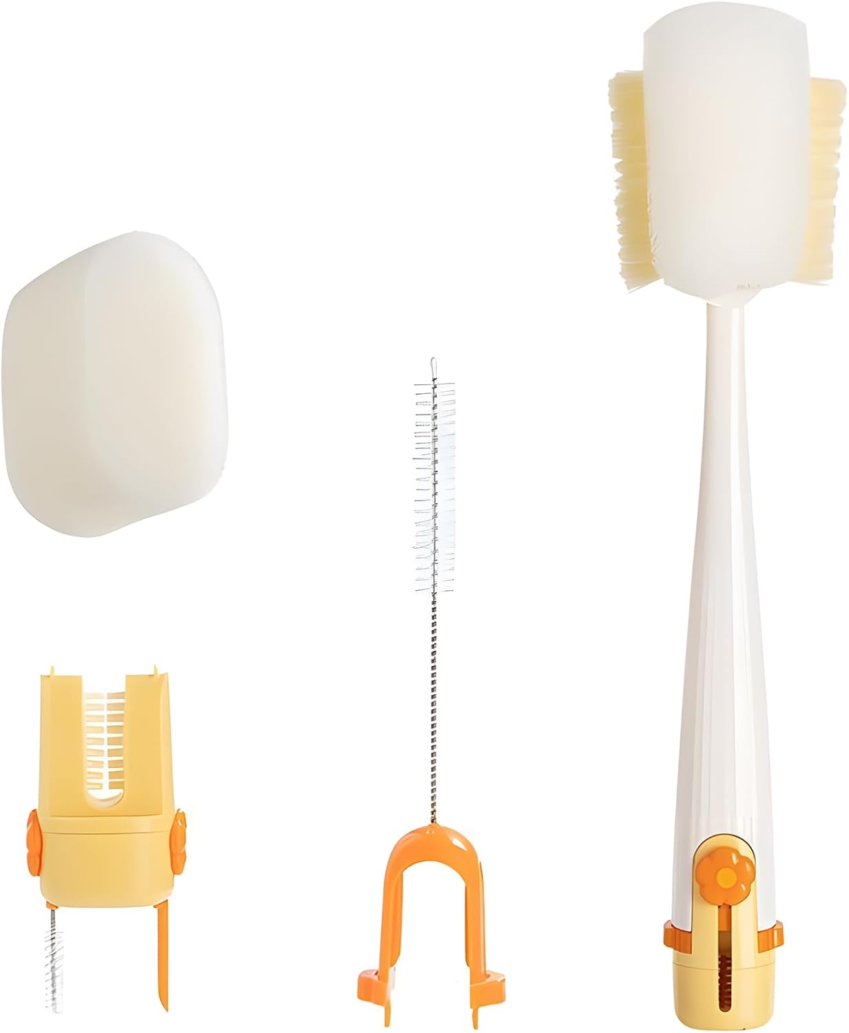 5 in 1 Bottle Cleaning Brush, Multifunctional Water Bottles Cleaner Brushs Portable Bottle and Lid Cleaning Brush Tool, Straw Cleaner Brushs for Baby Bottles Tumblers Glass Cups (1, White)