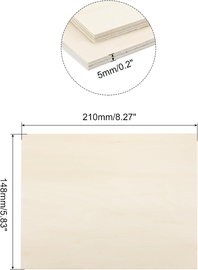 MECCANIXITY 3pcs Basswood Sheets 6 x 8 x 3/16 Inch Unfinished Wood Boards