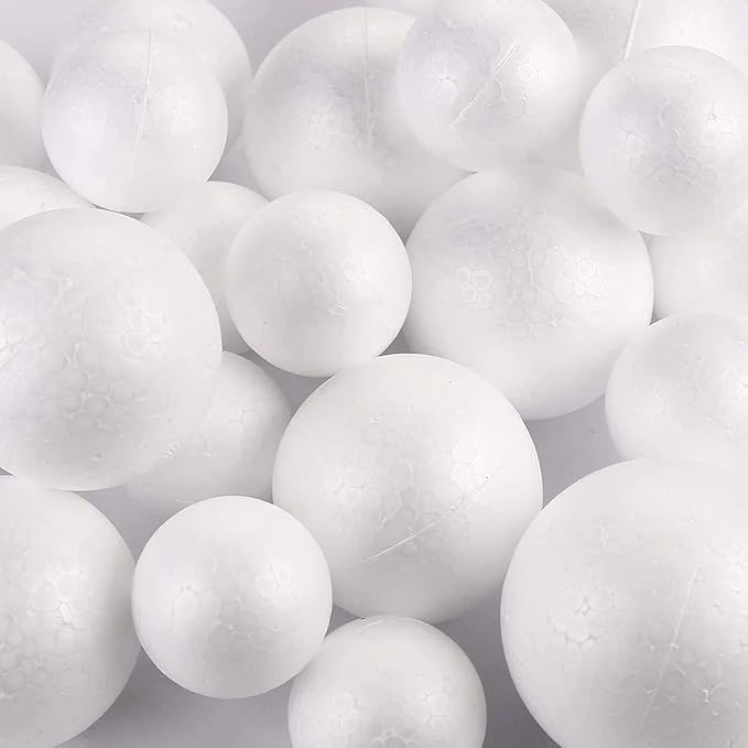hesmartly 50 Pack Craft Foam Balls, 5 Sizes Foam Balls and 2 Pieces Painting
