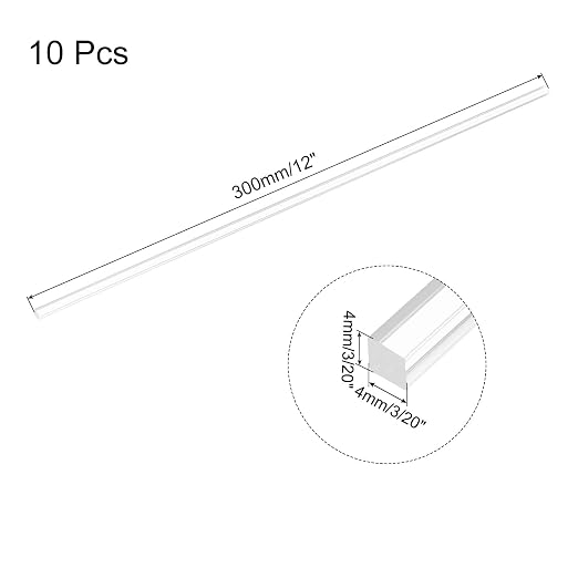 MECCANIXITY 10pcs Acrylic Square Rods 3/20" x 12" Clear Acrylic Dowel Rods