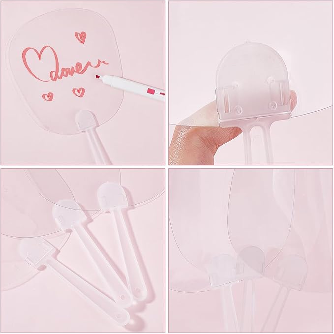10Pcs Plastic Hand Fan DIY Blank Hand Fans Bulk PVC Flat Oval Summer Clear