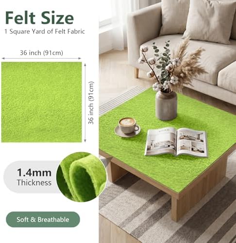 Apple Green Felt Fabric 36'' X 36'', 1.4mm Large Felt Sheets Soft Durable