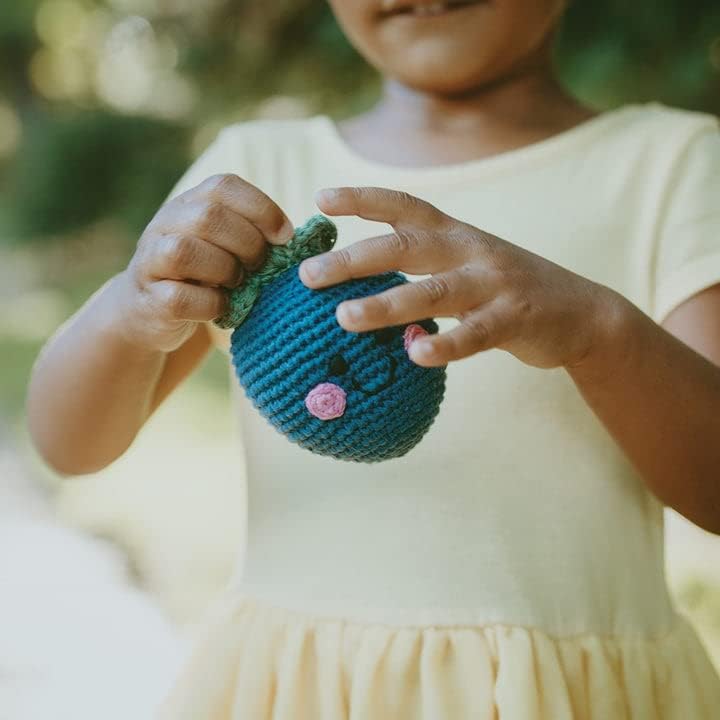 Pebble | Handmade Friendly Blueberry Rattle | Crochet | Fair Trade | Pretend | Imaginative Play | Woodlands | Rattle | Machine Washable