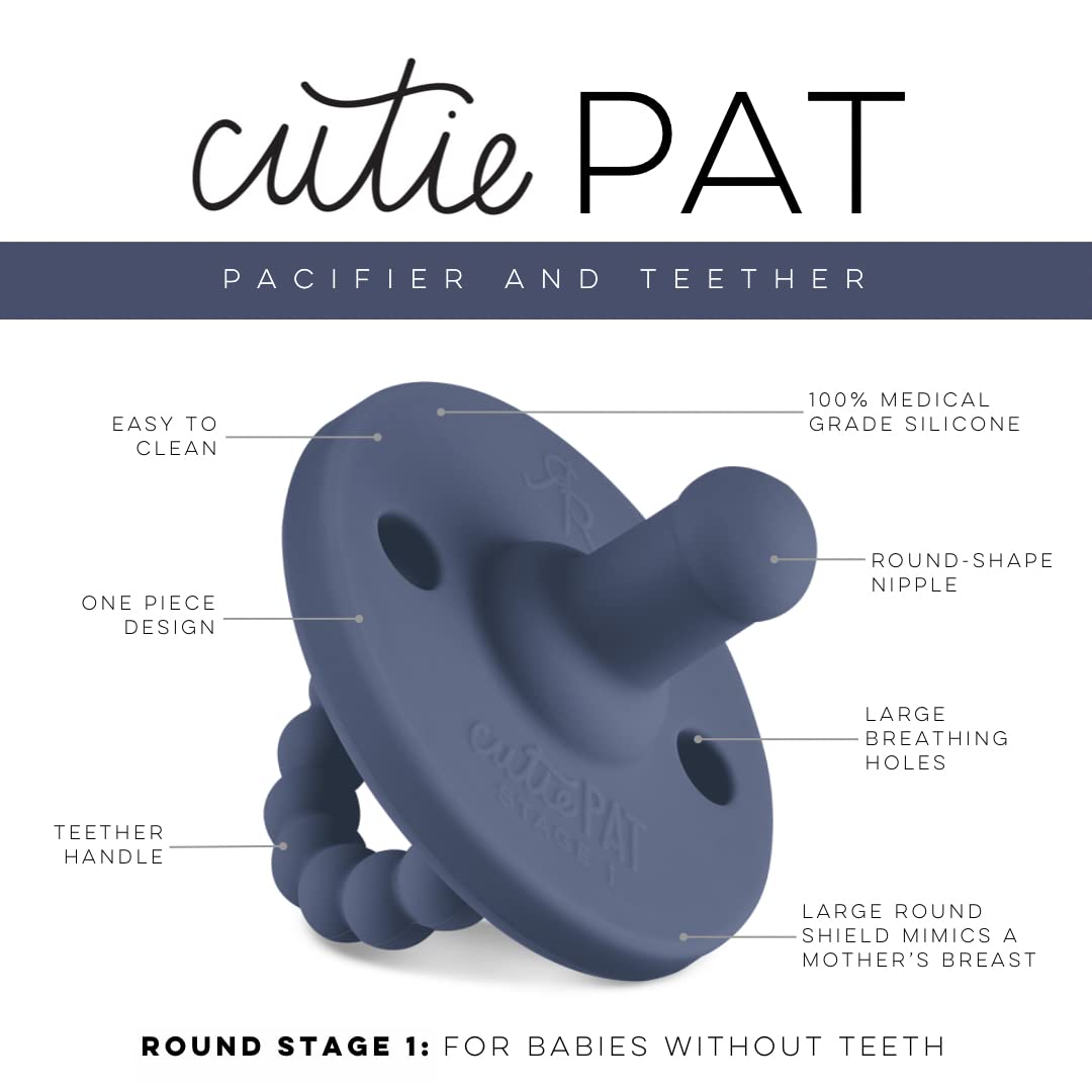 Ryan & Rose Cutie PAT All-in-One Pacifier and Teether Massaging Teething Ring and Hideaway Binky for Growing Babies (Prep (3 Pack), Stage 1)