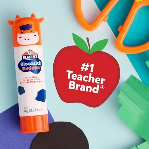 Elmer's BlooStick Buddies Glue Sticks, Disappearing Blue, Anti-Roll Cap Design