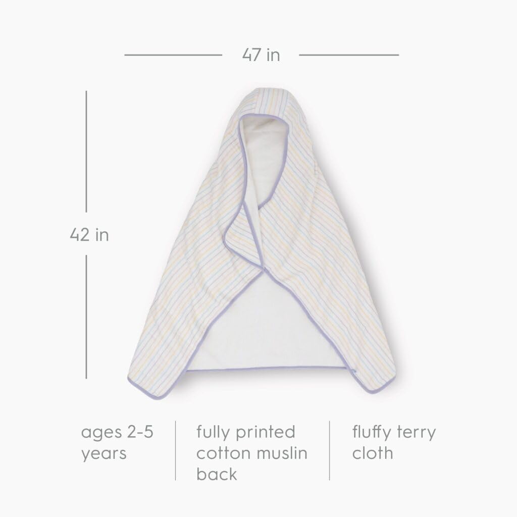 Little Unicorn Premium Hooded Bath Towel| Absorbent Cotton & Terry Blend | Larger Size, 1-6 Years (Unicorn Stripe)
