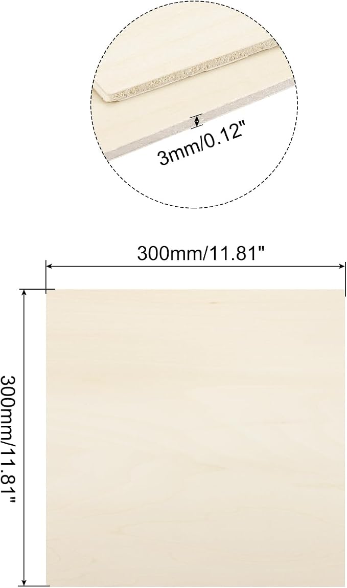MECCANIXITY 3pcs Basswood Sheets 12 x 12 x 1/8 Inch Unfinished Wood Boards