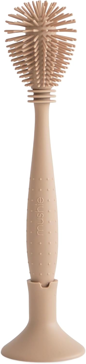 mushie Baby Bottle Brush | Soft Silicone with Suction Base (Natural)