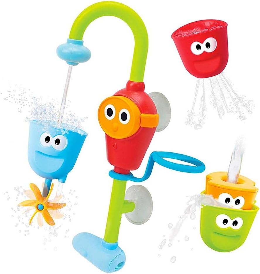 Yookidoo Toddler and Baby Bath Toy (Ages 1-3): Flow N Fill - 3 Stackable Play Cups - Battery Operated Interactive Hose Toy & Tumblers with Multiple Play Aspects - Make Bath Time Maigcal (No Mold)