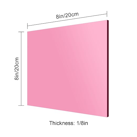 8x8 Inches Pink Mirror Acrylic Sheet – 2 Pcs Reflective Acrylic Panel