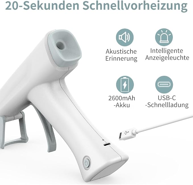 Cordless Hot Glue Gun, Fast Preheat, 2.6Ah Rechargeable Battery, Smart Auto