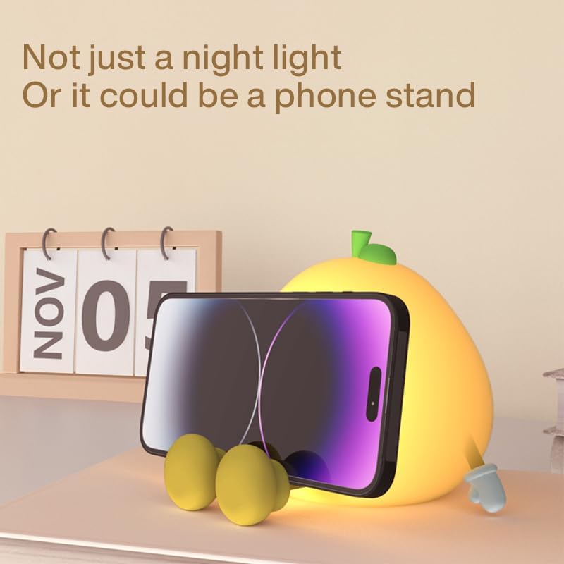 Grapefruit Night Light for Nursery - Silicone Touch Lamp, 3 Adjustable Brightness, USB-C Rechargeable, Baby-Safe Bedside Light, Toddler Sleep Training & Kids Room Decor