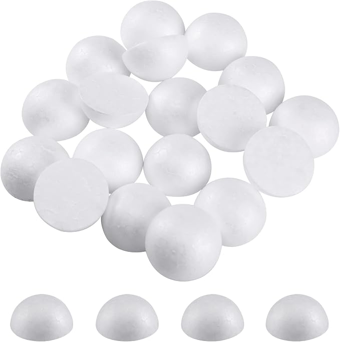 Crafjie 22PCS 2 Inchs White Foam Balls Half Round Polystyrene Half Foam Balls