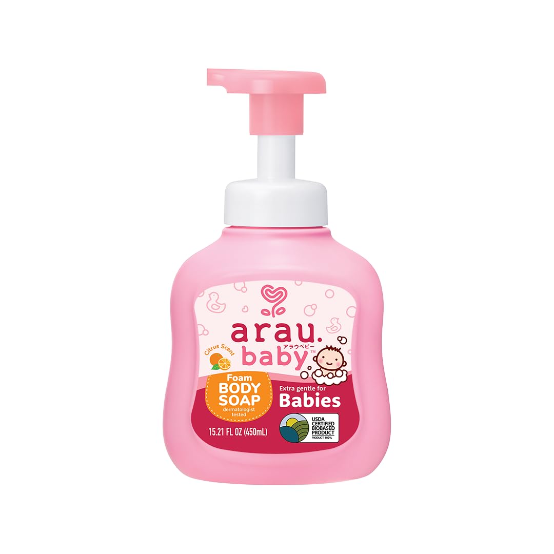 Arau Baby Foam Body Soap, Citrust Scent, Natural Plant Based Foaming Body Wash for Babies, Infants and Toddlers, Gentle on Sensitive Skin, No Artificial Fragrance or Additives, Easy Rinse, 15.21 Fl Oz
