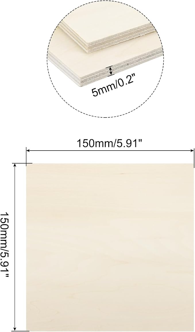 MECCANIXITY 3pcs Basswood Sheets 6 x 6 x 3/16 Inch Unfinished Wood Boards