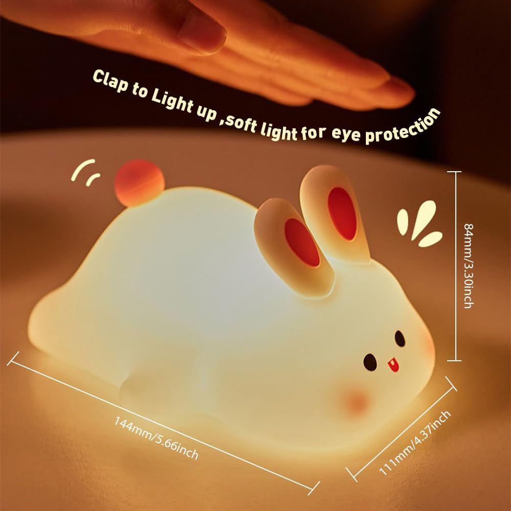 Bunny Night Light - 16 Color Kawaii Silicone Lamp, Rechargeable Dimmable Nursery Light, Soft Touch Rabbit Nightlight for Toddler Room, Baby Bedside Lamp for Girls and Boys