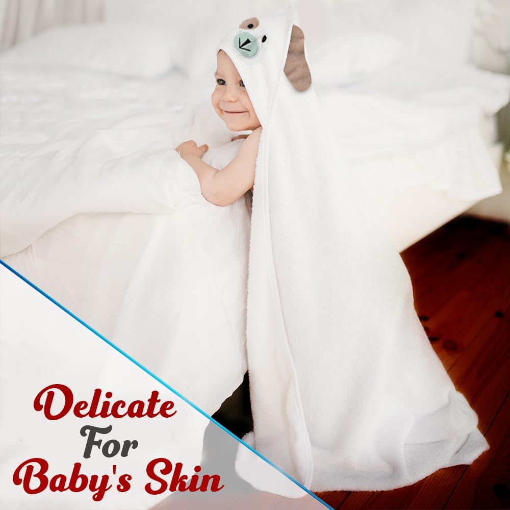Baby Towels with Hood - Soft, Absorbent Viscose Made of Bamboo, Extra Large 35 x 35 Inches, for Newborns, Infants, Boys and Girls, White