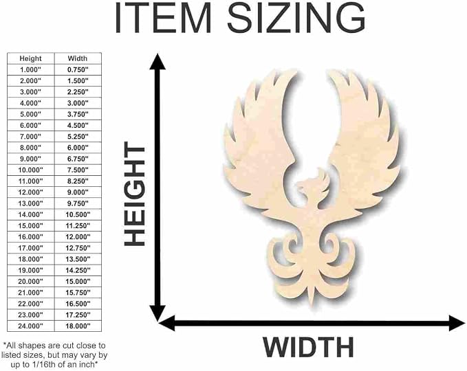 Unfinished Wood Phoenix Shape Mythical Beast Craft up to 46" DIY 8" / 1/2"