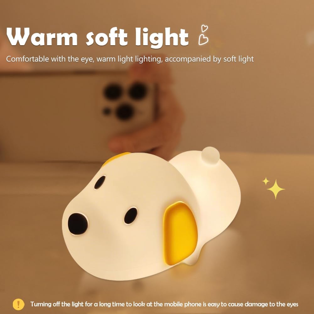 S NMT Cute Dog Silicone Night Light for Kids Room, 7 Colors Changing Nursery Sleeping Lamp, 3 Level Brightness Beside Table Lamp for Baby Room Gifts