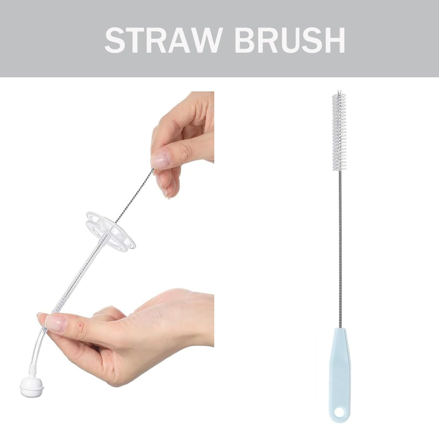 Baby Bottle Brush Set 4 in 1, Baby Bottle Cleaner, with 1P Nylon Bottle Brush, 1P Bottle Cap Brushes, 2P Straw Brushes, Bottle Brush with Nipple Cleaner and Suction Cup, BPA-Free(Grey)