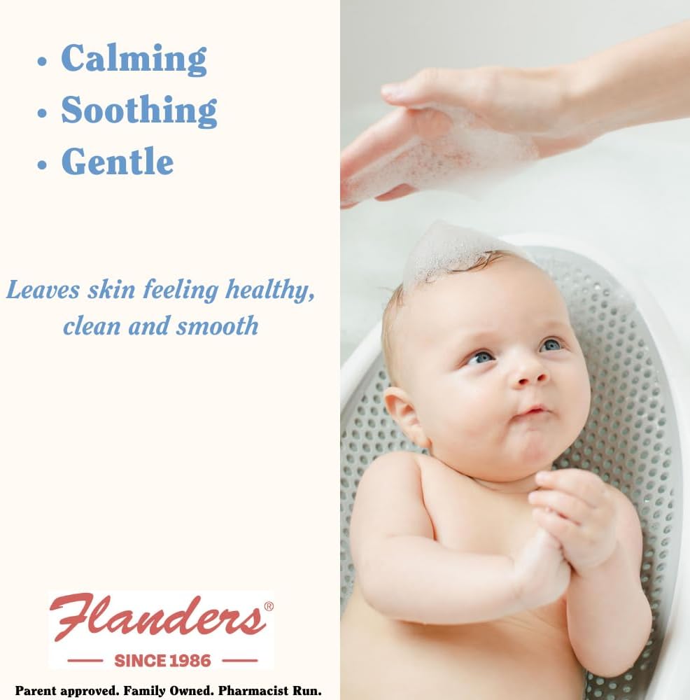 Flanders Bubble Bath - Shampoo & Wash 3-in-1, Pharmacist Developed, Plant Based, Unscented, Clean Ingredients, Calming & Fun for Sensitive Skin, All Ages (15oz)