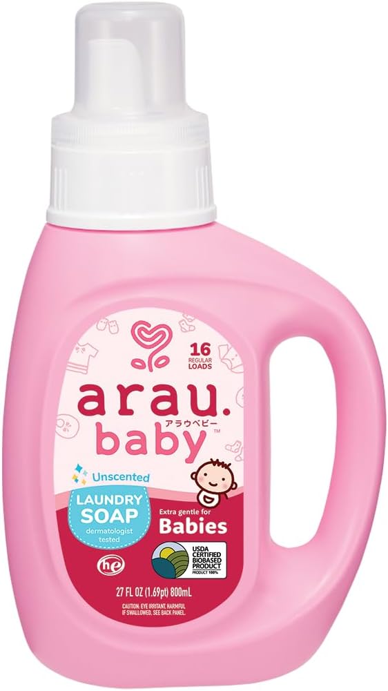 Arau Baby Laundry Soap, Unscented, Plant Based Formula, Safe for Sensitive Skin, Baby Laundry Detergent with No Artificial Fragrance or Additives, Gentle on Infant, Newborn and Baby Clothes, 27 Fl Oz