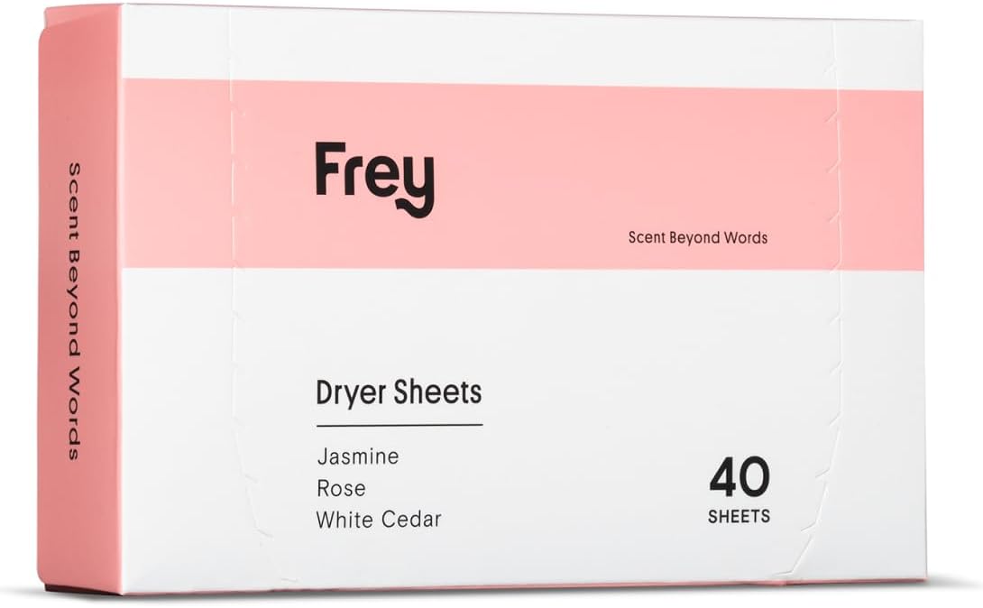 FREY Naturally Scented Dryer Sheets - Fabric Softener for Soft, Fresh & Clean Clothes (1-pack, Jasmine Rose)