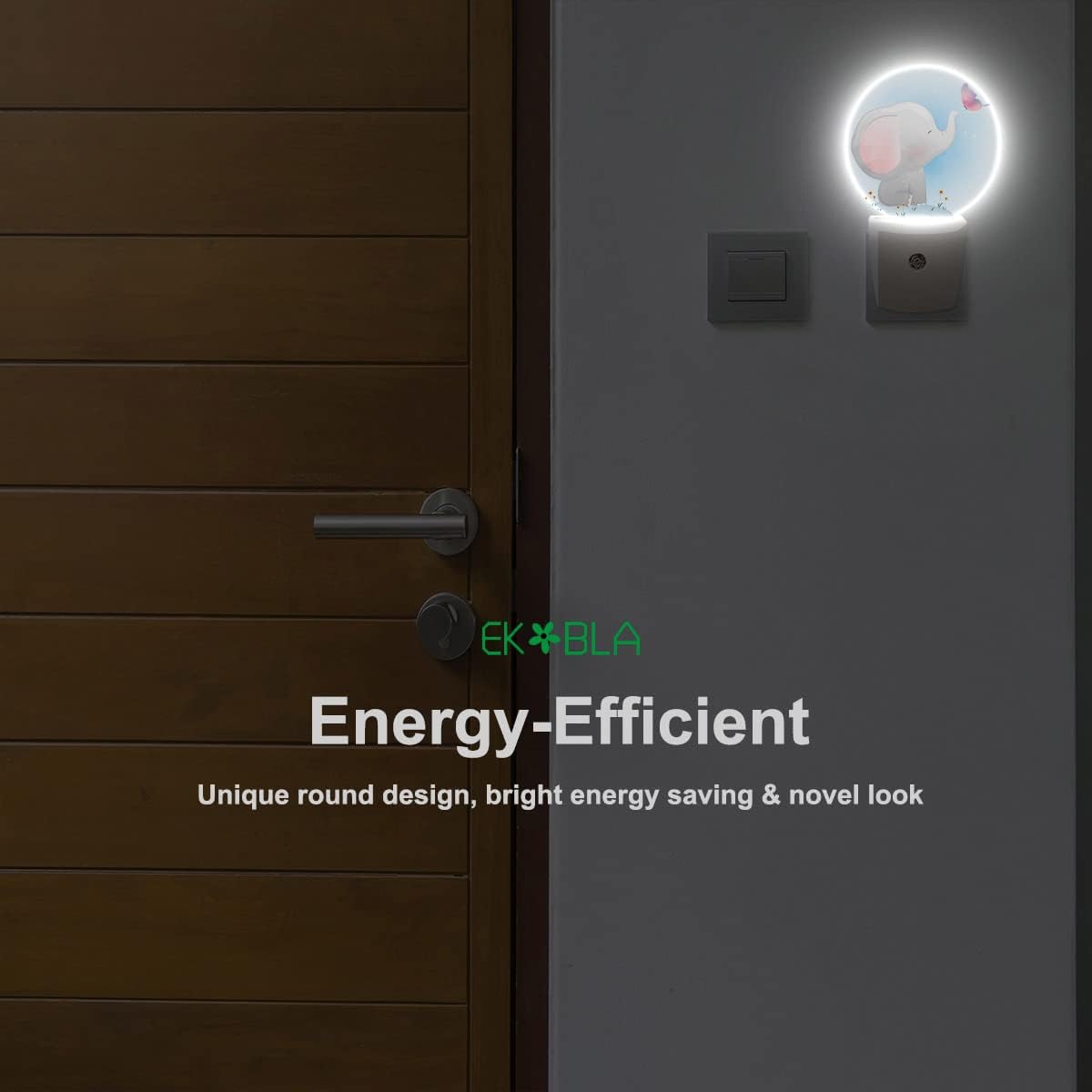 EKOBLA Watercolor Elephant Night Light Cute Little Elephant Play Butterfly Night Lights Plug into Wall with Dusk to Dawn Sensor Round LED Lamp for Girls Boys Nursery