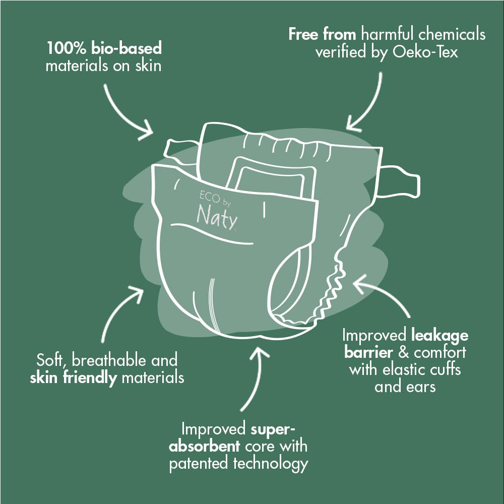Eco by Naty Eco-Friendly Baby Diapers - 100% Plant-Based Materials on Skin, Soft, for Sensitive Skin & Super Absorbent (Size 4, 88 Count)