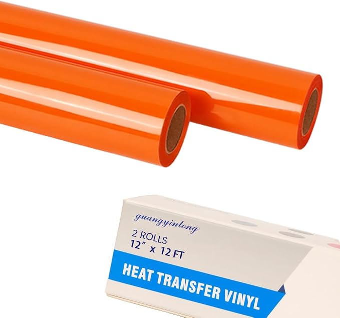 guangyintong Orange Heat Transfer Vinyl HTV Rolls, 2 Rolls 12" x 12ft Orange