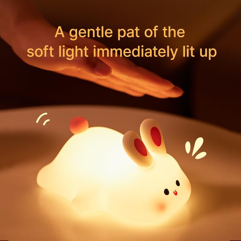 Bunny Lamp, Rabbit Night Light with Timer, Soft Silicone Big Face Bunny Gifts, Rechargeable Dimmable LED Nursery Light, Animal Kawaii Bedroom Decor for Kids Baby