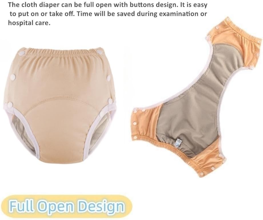 WEEOATAR Unisex Adult Cloth Diaper,Incontinence Cloth Diaper,Swim Nappie,Reusable,Washable and Adjustable with Snaps,Underwear for Seniors,Disability,Postpartum Waist: 22.0-35.4in(Orange,XL)