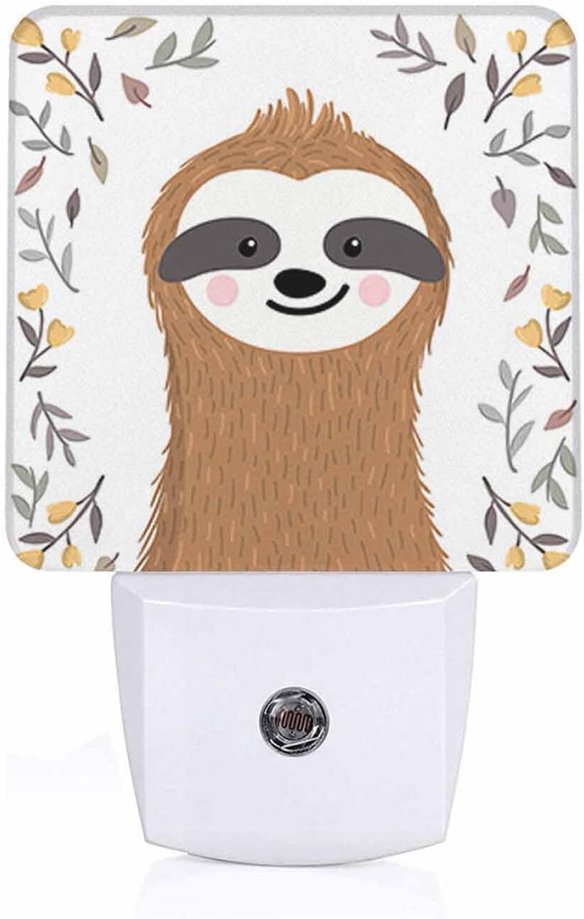 LED Night Light,Cute Baby Sloth Flower Leaf LED Night Light Plug into Wall with Dusk to Dawn Light Sensor White Energy Efficient Nightlight for Bedroom Bathroom Hallway Living Room Kitchen