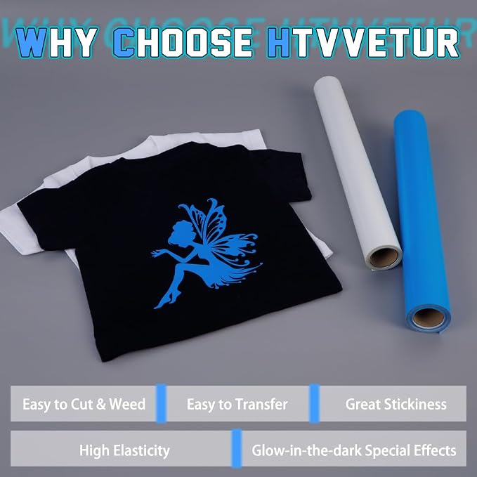 HTVVETUR Glow in The Dark HTV Heat Transfer Vinyl Roll 12 Inch by 20 Feet Iron