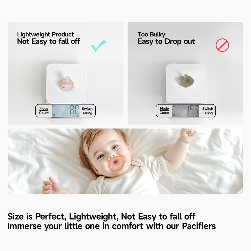 Baby Pacifiers 3 Month, 6 Month Breast-Like Shape Soft Silicone Newborn Pacifiers with Large Air Holes, BPA Free