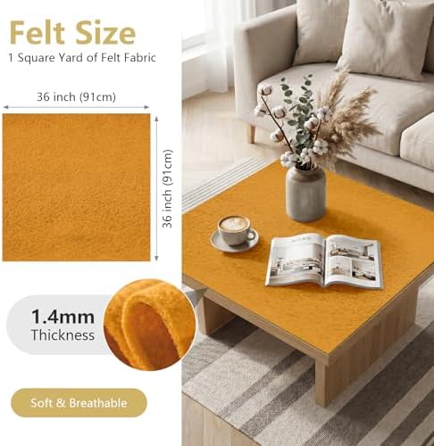 Antique Gold Felt Fabric 36'' X 36'', 1.4mm Large Felt Sheets Soft Durable