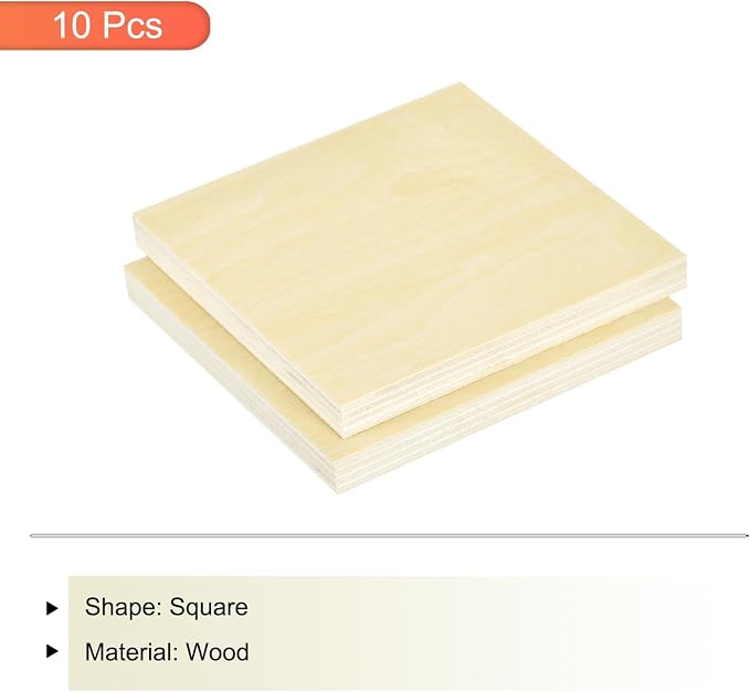 MECCANIXITY 10pcs Basswood Sheet 4 x 4 x 3/8 Inch Unfinished Wood Boards Plywood