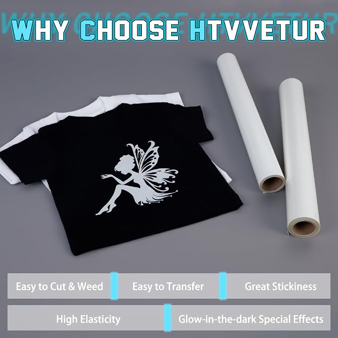 HTVVETUR Glow in The Dark HTV Heat Transfer Vinyl Roll 12 Inch by 20 Feet Iron