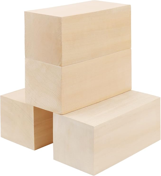 JOIKIT 4 Pack 6 x 3 x 3 Inches Basswood Carving Blocks, Unfinished Soft Wood