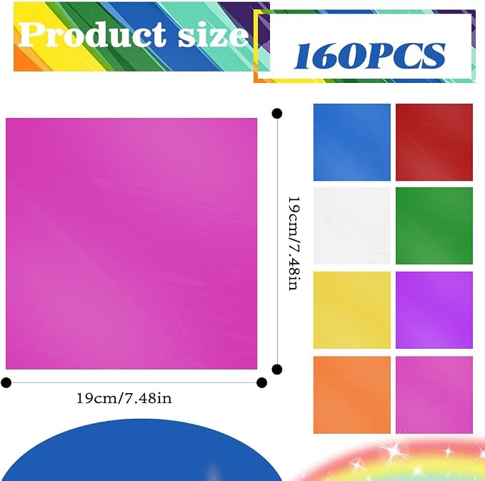 Cellophane Wrap, 8 Multi-Colors Colored Cellophane, 7.5x7.5 Inch Transparent