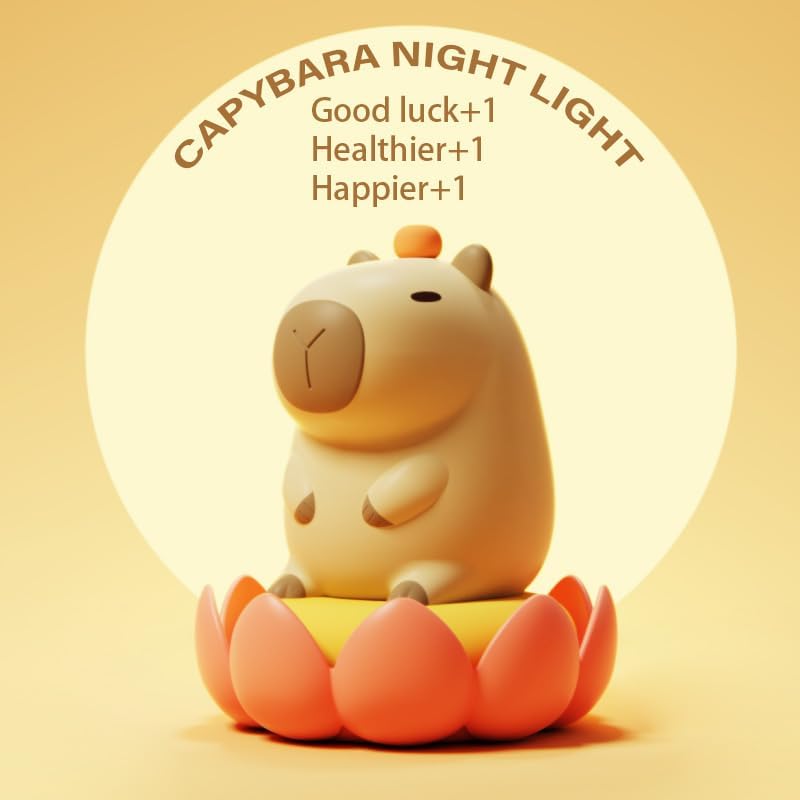 Cute Tangerine Capybara Night Light, LED Squishy Night Lamp, 2 Levels Dimmable Nursery Nightlight for Kids, Rechargeable Touch Lamp, Dorm Decor, Kids Funny Gifts (Fixed Tangerine)