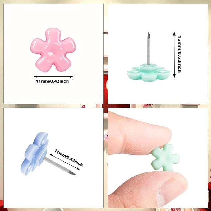ELANE 100 Pcs Flower Thumb Tacks