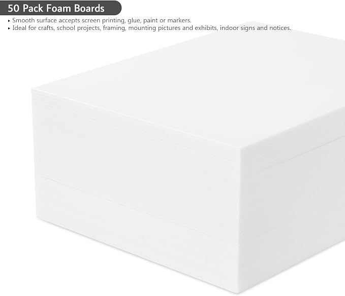 50 Pack White Foam Board for Projects, 11 x 13.7Inch Foam Core Baking Board Mat