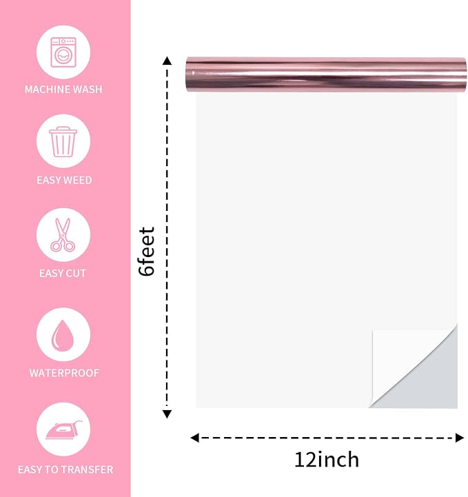 Pink Heat Transfer Vinyl Roll, Soft Metallic Foil HTV