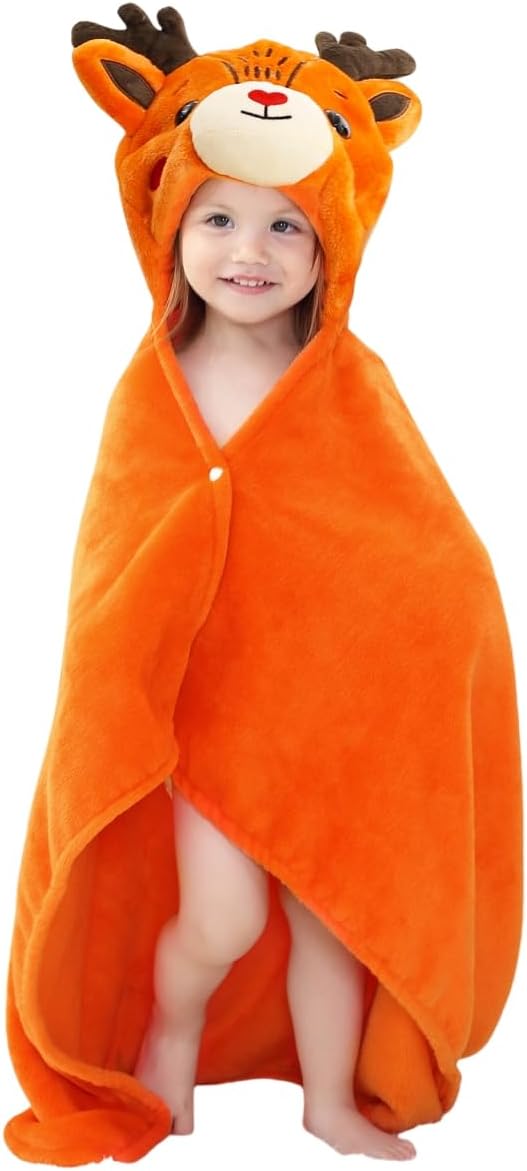 Wearable Blanket Hoodie for Kids Toddlers Hooded Towels Soft Cozy Flannel Wearable Throw Blanket Hoodie for Boys Girls Birthday Gifts (Elk 60 * 50)