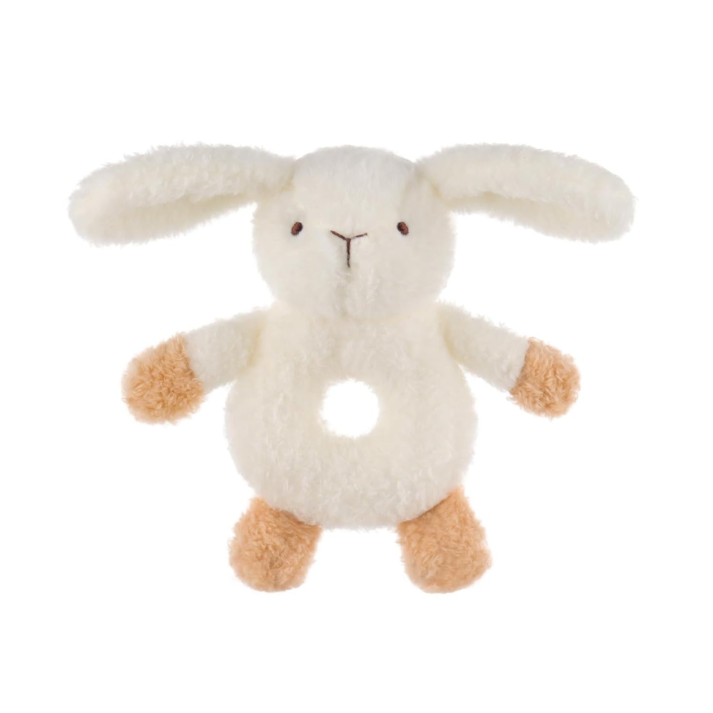 Apricot Lamb Baby Bunny Rabbit Soft Rattle Toy, Plush Stuffed Animal for Newborn Soft Over 0 Months 6 Inches, White (brown hands and feet)
