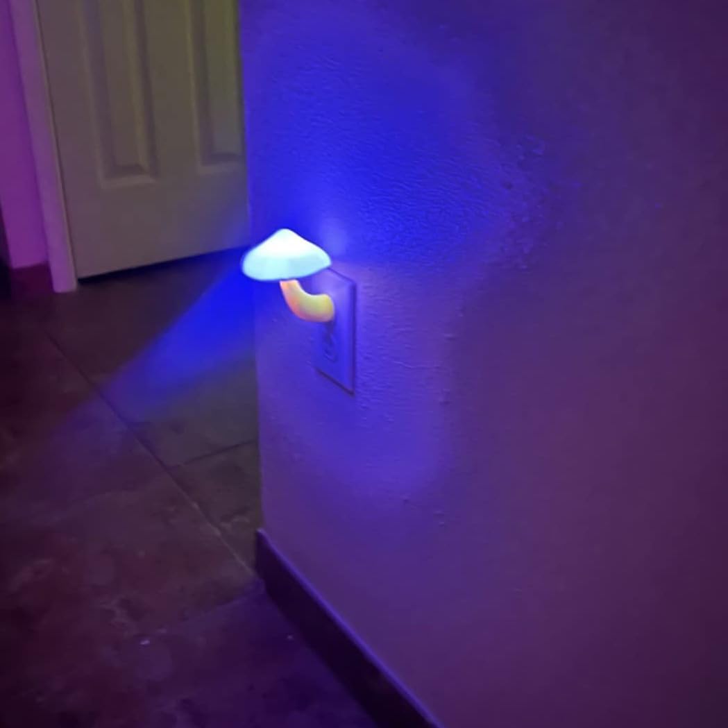 AUSAYE 5Pack LED Sensor Night Light Plug in Lamp Blue Cute Mushroom Night Lights for Adults Kids NightLight Bedroom,Bathroom,Toilet,Hallway,Stairs,Kitchen,Basement