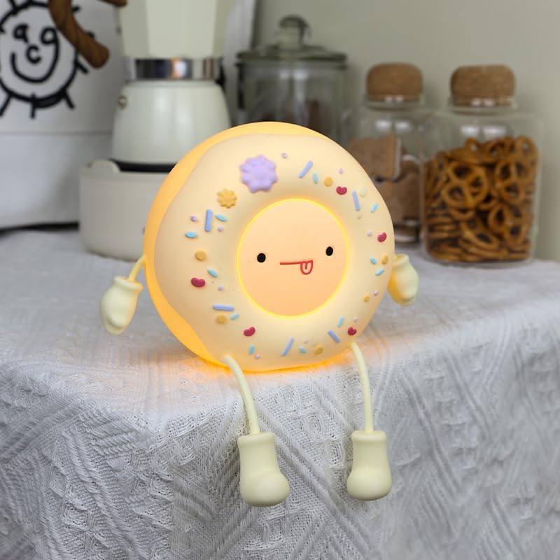 Cute Donut Night Light for Kids,Silicone Nursery Nightlight, Touch Control USB Rechargeable Lamps Breastfeeding Sweet Kawaii Dorm Room Decor Christmas Gift Baby Kids Girls Teens,White
